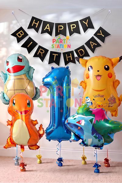 Parti Station Pokemon Concept 1 Year Old Birthday Balloon Set Pokemon Pikachu...