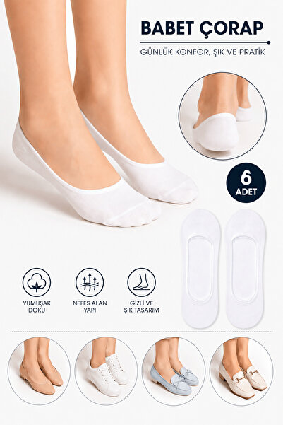 MultiButik White Color Unisex Ballerina Socks (6 Pairs)