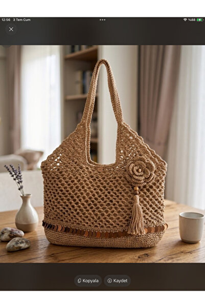 MEGAHAN BOUTIQUE Megahan Simli ve pullu Örgü Omuz Çantası,el örgü trend çanta
