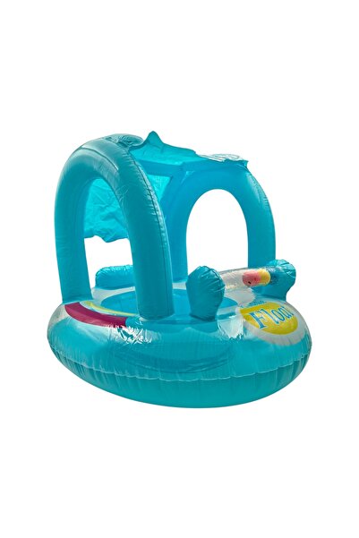 dekan toys Oyuncaklı Gölgelikli Bebek Botu, Bebek Simidi, Güneşten Koruyucu, Mavi