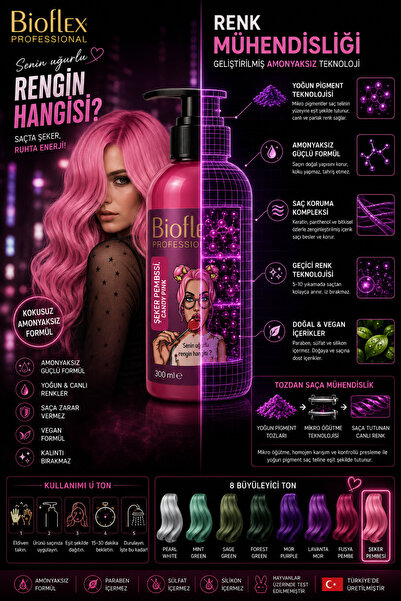 Bioflex Natural Hair Color Geçici-renkli Amonyaksız Şeker Pembe Renkli Saç Bo...