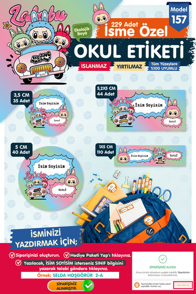 t tuğset etiket Okul Etiketi Kalem Defter Etiketi Özel İsim Yazılabilen Etike...