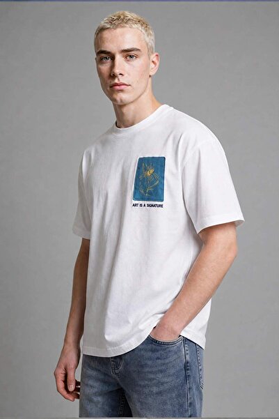 DeFacto Oversize Crew Neck Printed Short Sleeve Ecru T-Shirt I2789Ax26Hs