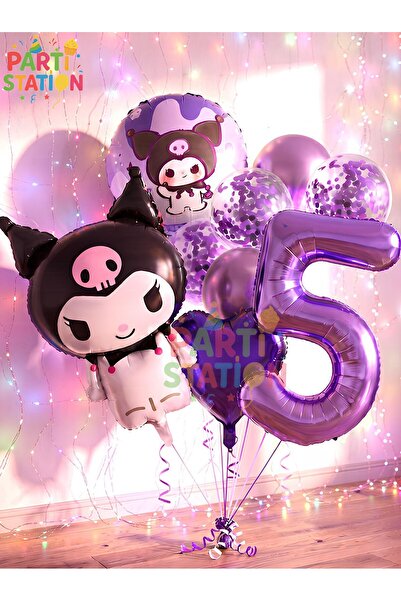 Parti Station Sanrio Kuromi 5 Yaş Mor Renk Balon Set Anime Hello Kitty Kuromi...