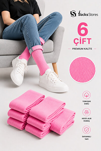 Socks Stores 6 Pairs of Unisex Cotton Socks - Pink Colored Tennis Socks