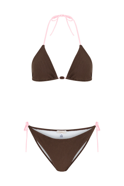 AQUELLA Crochet Brown Knitwear Triangle Bikini Set