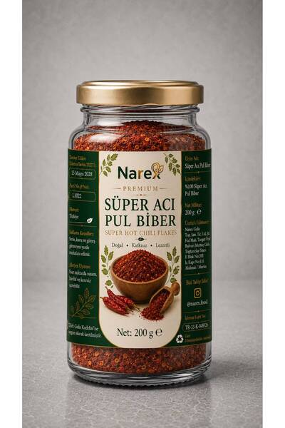 NAREX Süper Acı Pul Biber 200 Gr Cam Kavanoz Doğal Taze Öğütülmüş Premium Kalite