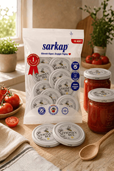 Sarkap Hijyenik Paketli 10 Adet Kavanoz Kapağı - Honey Bee Model - 82mm