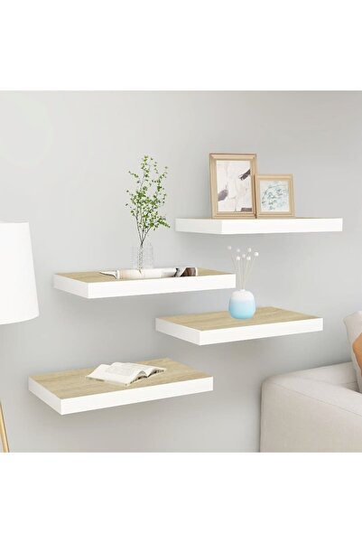 Concept Rafturi perete suspendate 4 buc. alb/stejar 40x23x3,8 cm MDF