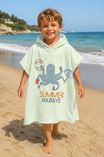 Evdek Summer Octopus Copii Poncho Prosop de plajă
