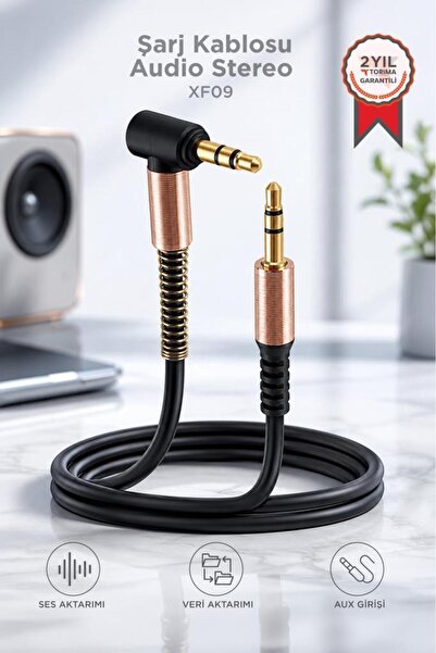 Torima Şarj Kablosu Audio Stereo 3.5 Aux Kablo XF09 Siyah