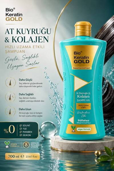 Bio Keratin Gold At Kuyruğu & Kolajen Hızlı Uzama Etkili Tuzsuz Şampuan 700 ml