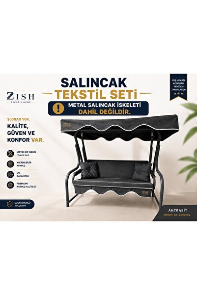 zishtekstil Keten Kumaş Süngerli Gölgelikli 2 Kişilik Salıncak Minderi 8 cm
