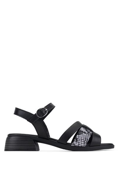 Tamer Tanca Women's Genuine Leather Black Heeled Sandals
