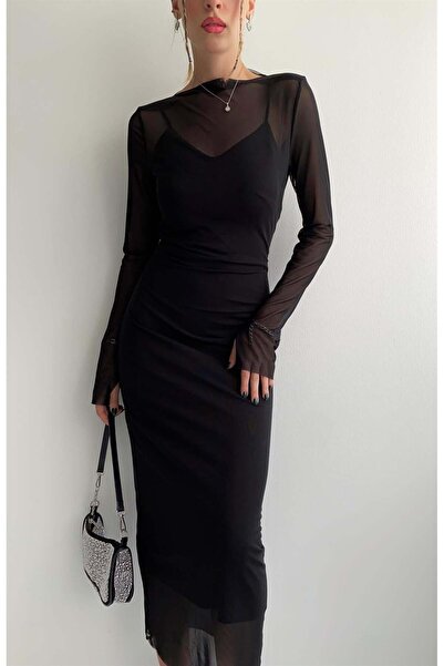 HARMONY GLOBAL Rochie Lungă Căptușită Damă Tulle - Gât Barcă Lungimea gleznel...