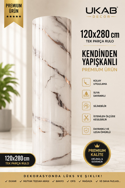 UKAB DEKOR 1 Adet 120x280 Cm Tek Parça Rulo Dekoratif Lüks Desen Kendinden Ya...
