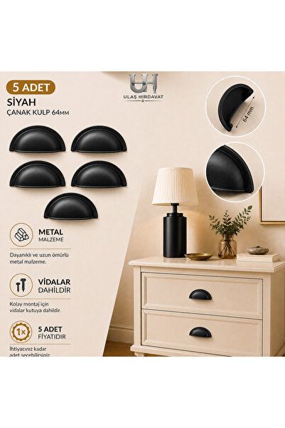 Ulaş Hırdavat Metal Çanak Kulp Tas Midye Kulbu Modern Retro Rustik Dolap Çekm...