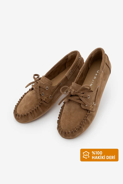 Marjin Women's Oval Toe Genuine Leather Lace-Up Moccasin Ruched Loafers Casua...
