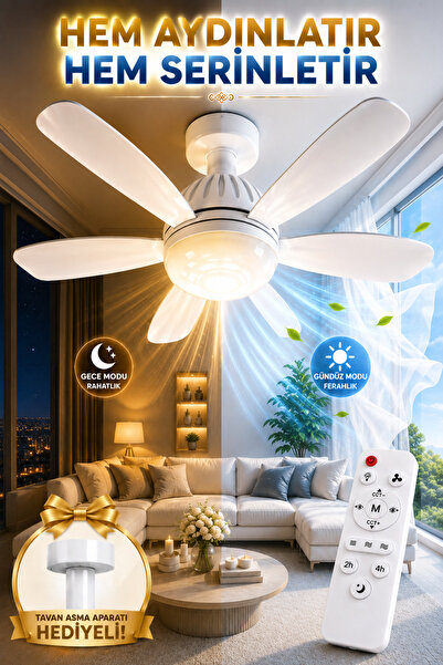 NisaLuce Hediyeli 🎁 Kumandalı Tavan Vantilatörü Pera Aparatlı Ledli Ampullü Beyaz || 3 Renk Işık Aydınlatma Pervaneli Lamba Metal Tavan Aparatı Hediyeli Fanlı Avize SESSİZ ÇALIŞMA Tavan Tipi Vantilatör Işıklı