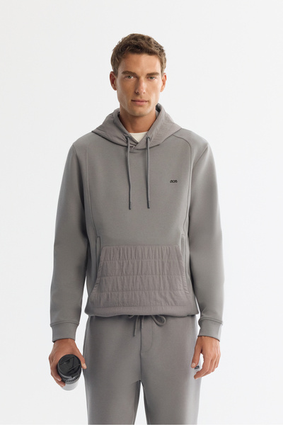 Avva Graues Herren-Sweatshirt mit Kapuze, bedruckt, Elasthan, reguläre Passfo...
