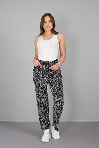 Banadamoda Pantaloni sport din viscoză cu model de palmier pentru femei