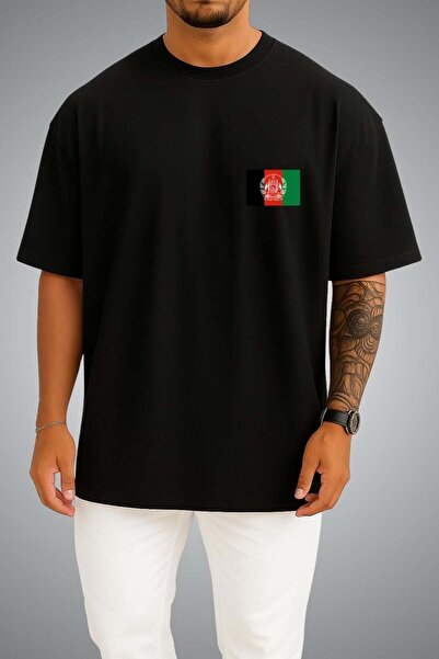 Bahriyeli Collection Υπερμεγέθη μπλουζάκι Unisex με στάμπα τσέπης Αφγανιστάν