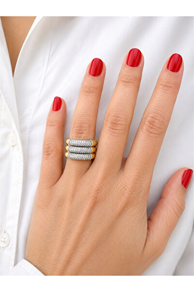 Les Petites Mains Three Row Zircon Stone Silver Color Bijouterie Ring |   Adj...