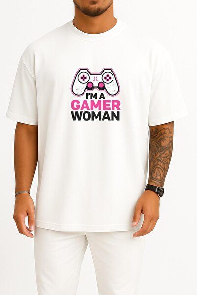 Bahriyeli Collection قصة فضفاضة تي شيرت Ben I'm a Gamer Female Gamer Chest مط...