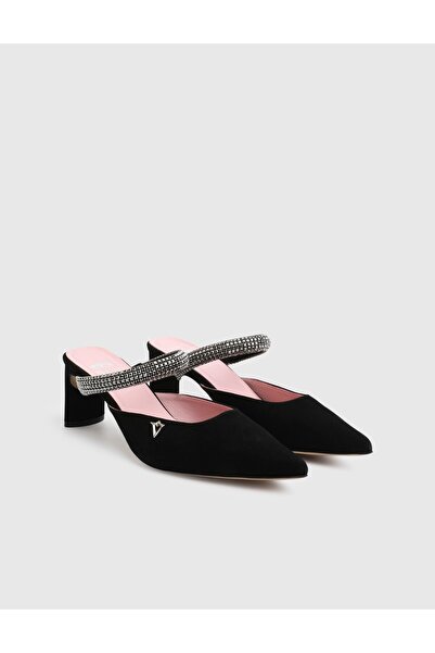 İLVİ Rionne Genuine Suede Leather Black Women's Heeled Slippers