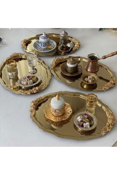 Elzemm store 20*25 CM GOLD RENK OVAL 4 ADET KULPLU MODEL SUNUM TEPSİSİ