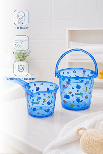 Babyjem Şeffaf Kova & Maşrapa Set Mavi Desenli