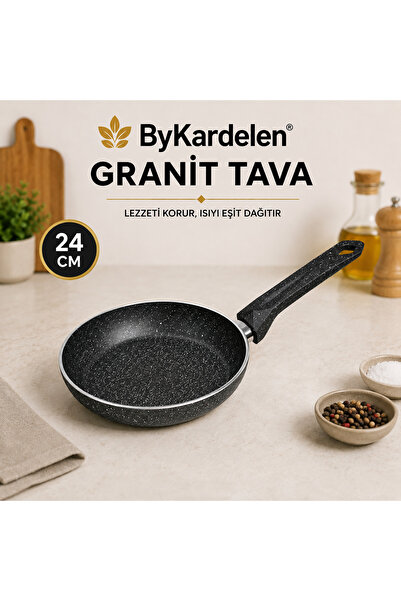 BYKARDELEN 24 Cm Granit Yağ Tavası | Yanmaz Yapışmaz Yüzey | Ergonomik Sap