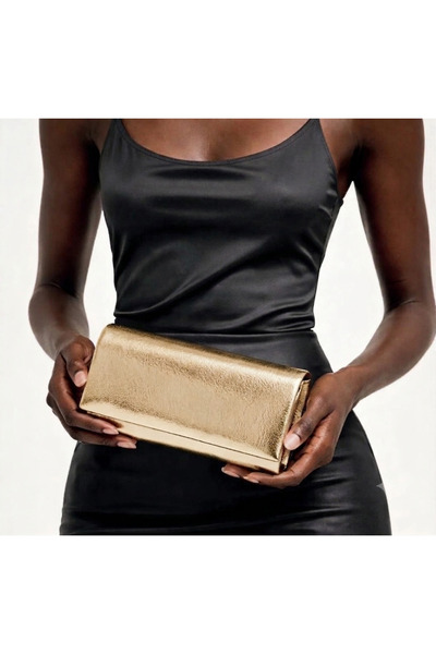 selma demir Zincir Askılı Portföy Model Clutch Kadın Çanta Gold