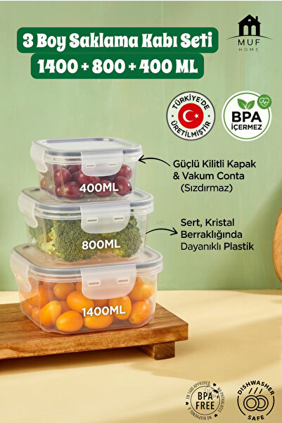 MUF HOME Tam Vakumlu Hava Geçirmez Sızdırmaz Dayanıklı Kilitli Saklama Kabı 3...