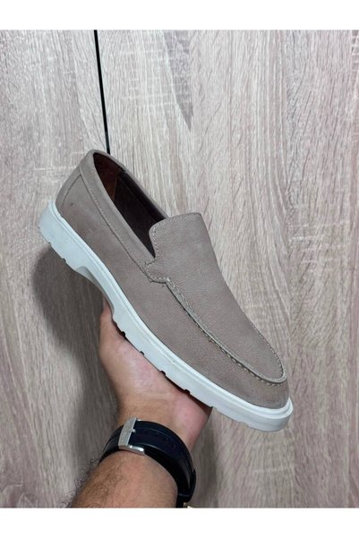 Greyybull Shoes Beige Nubuck Leather Men's Loafer Shoes