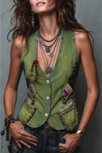 Boutique Juji BOHEM STİL PATCHWORK EL İŞÇİLİKLİ DEKOLTE YELEK