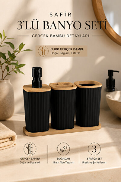 Okyanus Home Set de 3 din bambus Sapphire, negru