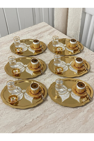 Elzemm store 20*25 CM PARLAK GOLD OVAL MODEL 6 ADET SERVİS VE SUNUM TEPSİSİ