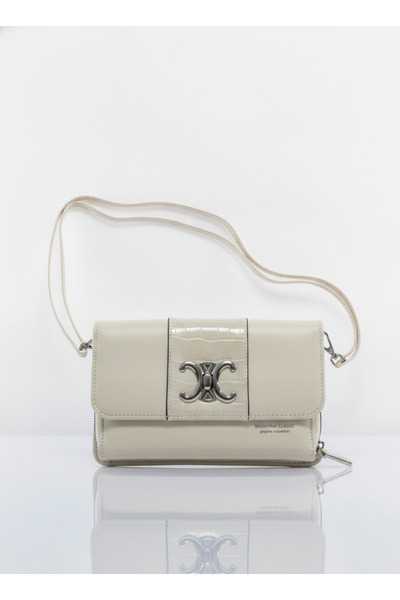 SilviaRosa Geanta Portofel Crossbody Dama Piele Ecologica 20x12x5cm Croco Gri