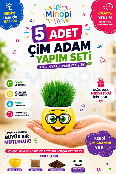 Minopi 5 Kutu Emoji Çim Adam Yapım Seti Okul Eğitici Deney Seti Çim Adam Seti