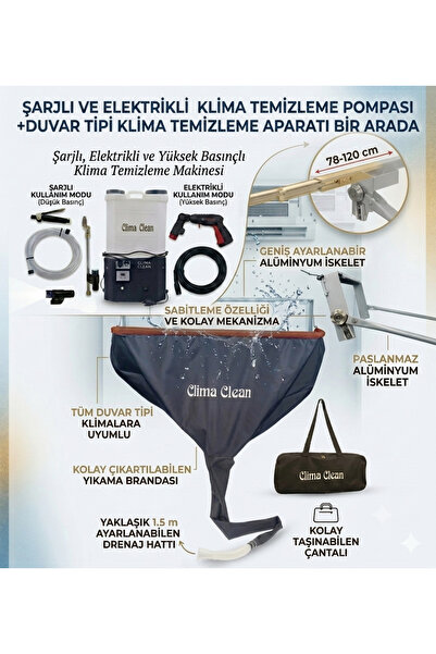 CLİMA CLEAN ELEKTRİKLİ VE ŞARJLI KLİMA TEMİZLEME POMPASI+DUVAR TİPİ KLİMA TEM...
