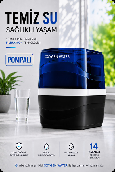 OXYGEN WATER 14 Aşamalı Pompalı Alkali Mineral Filtreli Su Arıtma Cihazı