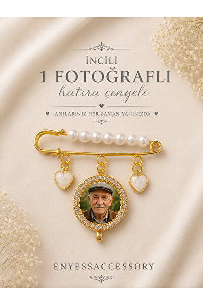 Kişiye Özel 1 Fotoğraflı İncili Hatıra Çengeli -Anı Çengeli