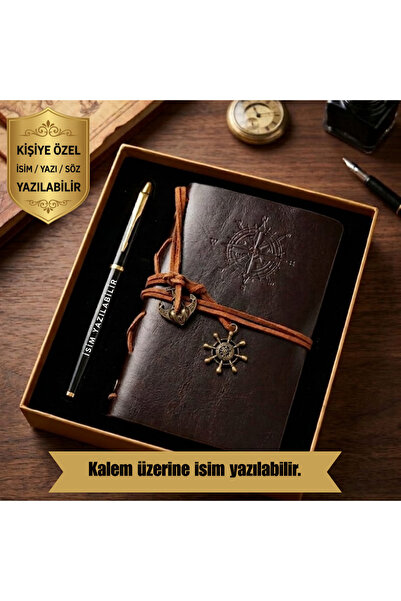 Generic Kişiye Özel İsim Yazılabilir Antik Tasarım Defter ve İmza Kalem Hediy...