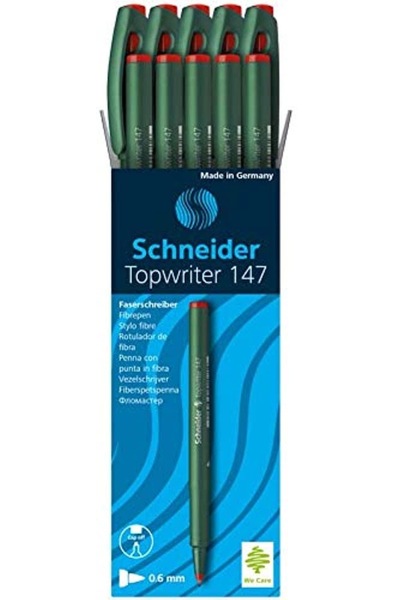 SCHNEIDER Topwriter 147 Pens Red, 10 Pieces