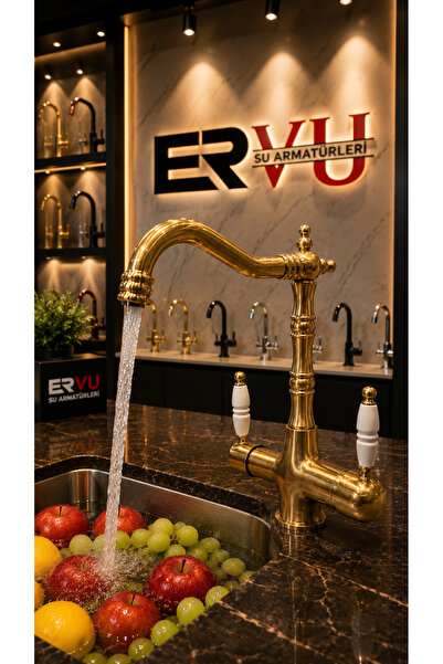 Ervu Yapı Mat Altın Arıtmalı Rustik Mutfak Eviye Musluk (SICAK SOĞUK GİRİŞLİ,...