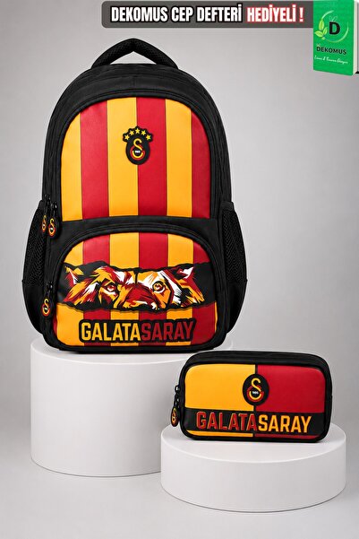 Galatasaray x Σχολική τσάντα μεγάλου μεγέθους με στάμπα Leon και μολυβοθήκη, ...