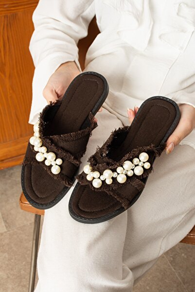 dabab shoes Mirella Women's Pearl Straw Textured Bitter Brown Flat Stylish Sl...