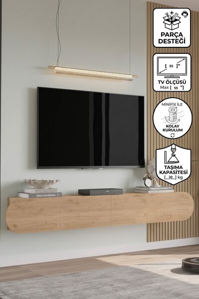 Yurupa Lumos 180 cm Oval Kapaklı Tv Ünitesi Modern Duvara Monte Tv Sehpası Se...