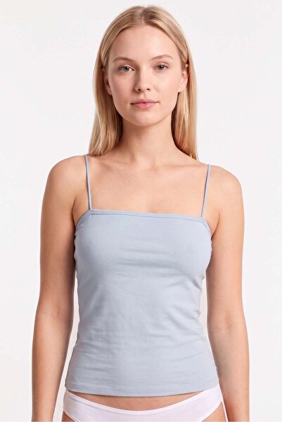 OBJE Women's Fog Blue Lycra Cotton Strapless Tank Top with Cotton Straps
